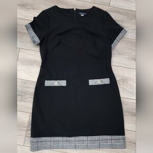 Tommy Black Shift Dress With Houndstooth Accents. Size 12.